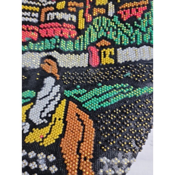 Vintage JERUSALEM Beaded Ornate Drawstring Purse Tote Bag Holy Land Mosque Camel - Picture 4 of 7